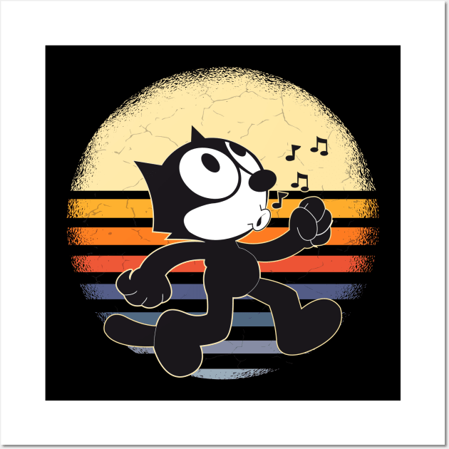 Funny Felix The Cat Keep Walking Retro Sunset Gift Wall Art by BadDesignCo